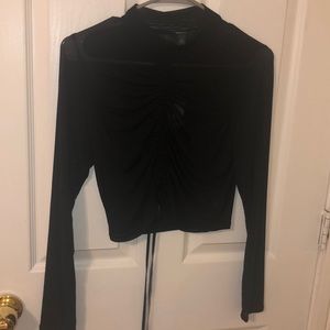 Sheer black long sleeve crop